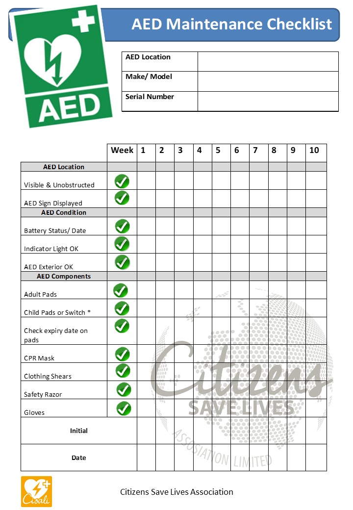 Printable Aed Inspection Checklist